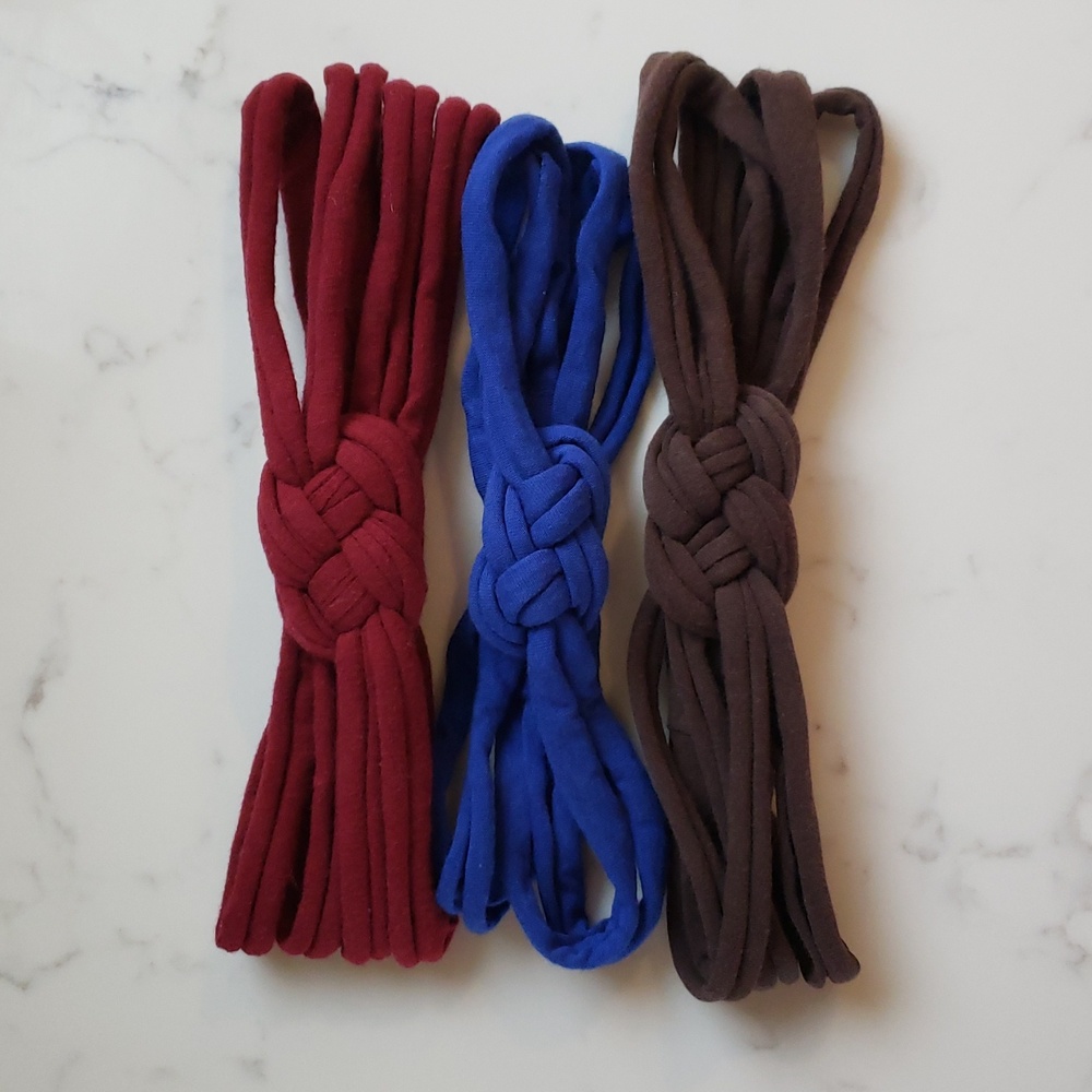 Set of 3 Womens Sailor Knot Headband in Blue Wine Brown, Adult Upcycled Hairband